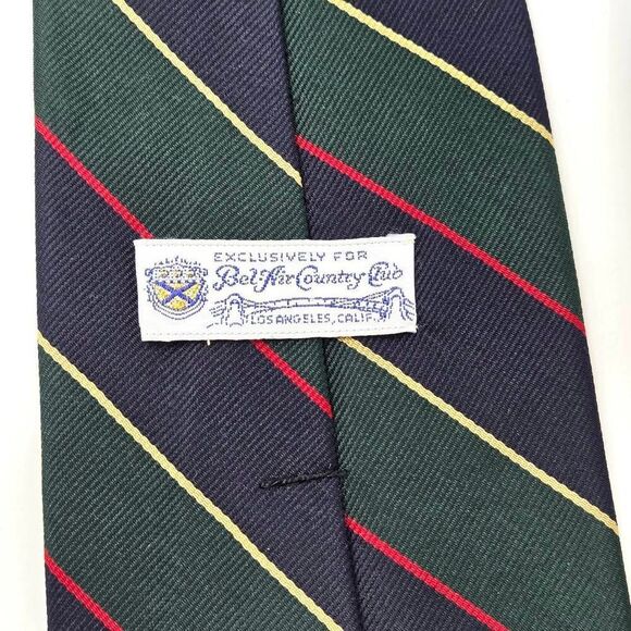 ROBERT TALBOTT SILK TIE BEL AIR COUNTRY CLUB GREEN BLUE STRIPE 4" X 56" - Picture 3 of 3